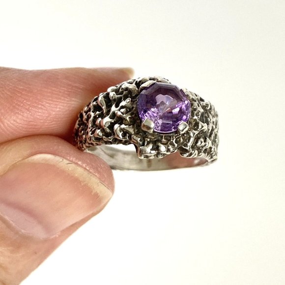 Don Dietz Handmade Amethyst 6mm Gemstone Cast Sterling Silver Ring Size 5.75 - Picture 2 of 16